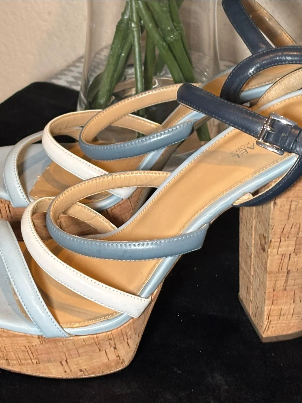 Michael Kors Multi-Blue & White Cork Platform Sandals